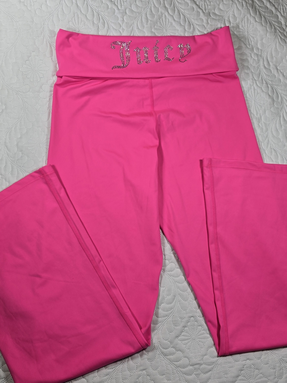 Juicy Couture Womans Sz Large Bright Pink Leggings with Rhinestone Logo